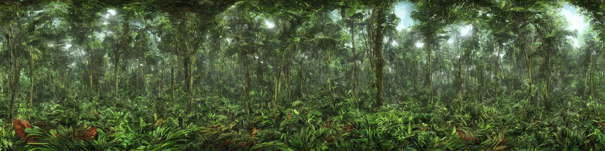 Prompt: panoramic jungle turned into mycelium, equirectangular rendering, octance, high details,