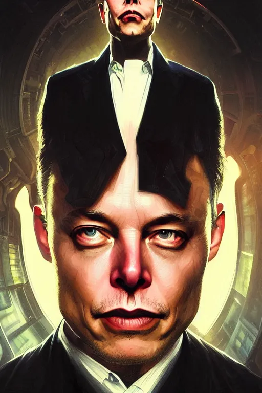 Image similar to elon musk as agent smith from the matrix, realistic portrait, symmetrical, highly detailed, digital painting, artstation, concept art, smooth, sharp focus, illustration, cinematic lighting, art by artgerm and greg rutkowski and alphonse mucha