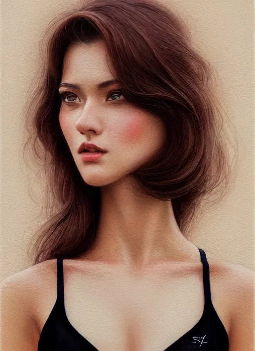 Image similar to high angle photo of a gorgeous young woman in the style of stefan kostic, realistic, 1 / 2 body shot, 8 5 mm art lens, f 1. 2, sharp focus, 8 k high definition, insanely detailed, intricate, elegant, art by stanley lau and artgerm