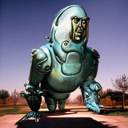 Image similar to a gigantic face of The Wonderful Wizard of OZ sculpted by Simon Stålenhag and H. R. Giger