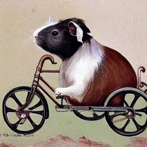 Prompt: a guinea pig riding a bicycle, in the style of fanny brate