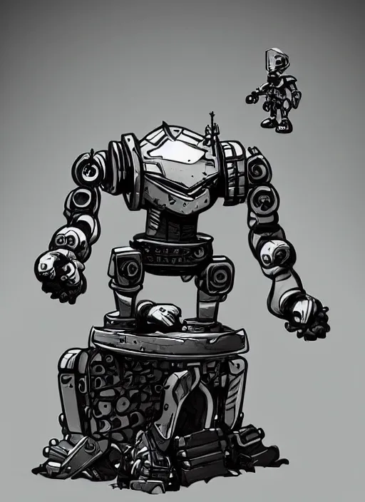 Image similar to dwarf fighter sitting in chair robot mech, exquisite details, black beard, white background, by studio muti