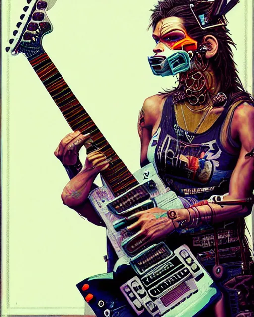 Prompt: a portrait of an anthropomorphic cyberpunk lama shredding an electric guitar by sandra chevrier, by jon foster, detailed render, tape deck, epic composition, cybernetics, 4 k realistic, cryengine, realistic shaded lighting, sharp focus, masterpiece, by enki bilal