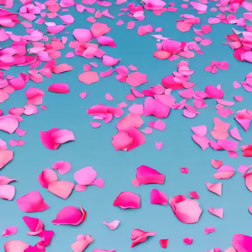 Image similar to background art of spaciously scattered flower petals flowing and floating through the blowing swirling directional wind from left to right on a simple cloudy sky background, big puffy clouds, large individual rose petals, angular background elements, polygonal fragments, anime, artgerm, manga, trending on artstation, art nouveau, mature color scheme