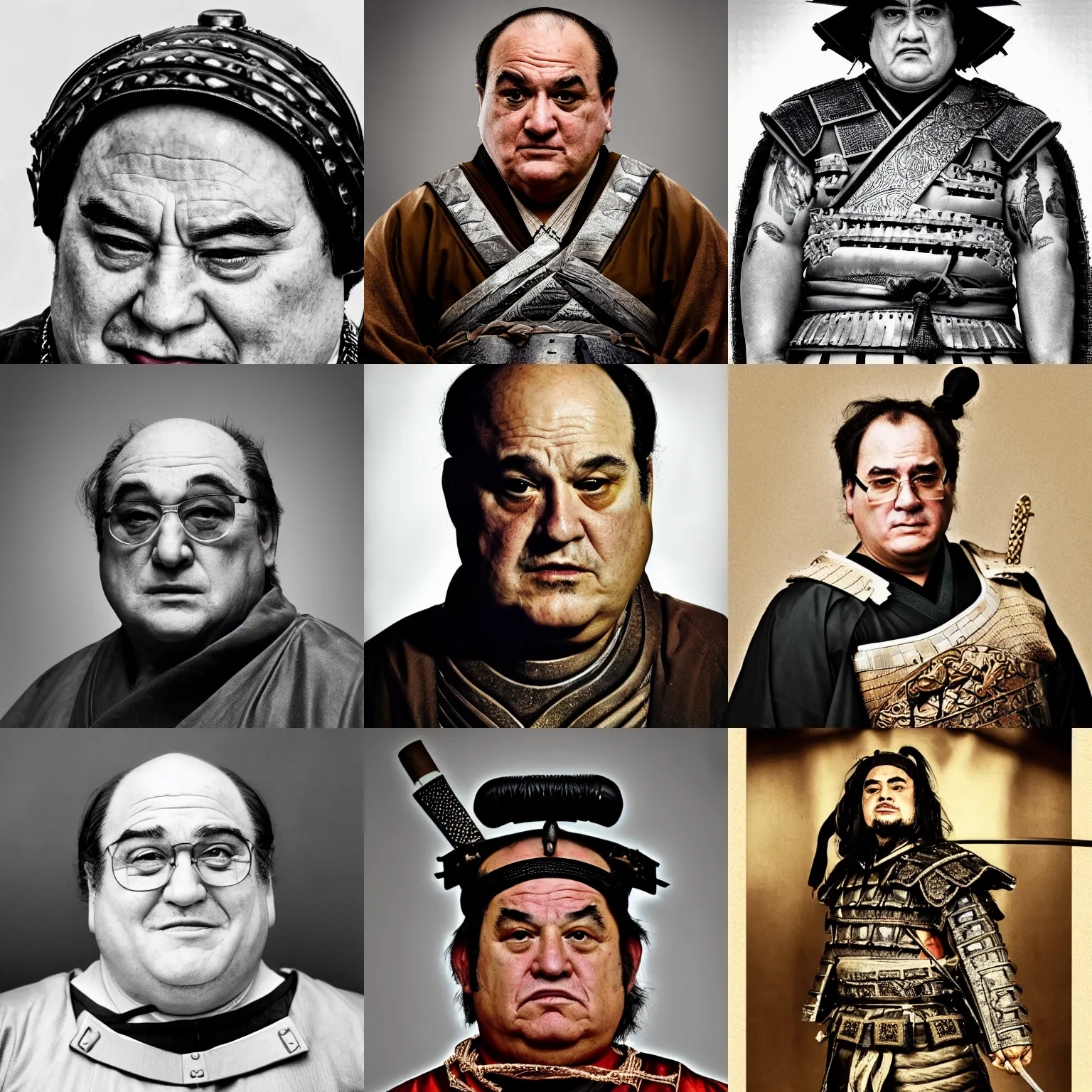 Prompt: danny de vito as a samurai, symmetrical portrait high quality photo, award winning