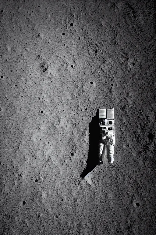 Image similar to afull body photography of an astronaut on the surface of the moon, bottom - view, focus on his foot, low angle, out - space in background, photography, photo - shot, shooting, cinematic lighting, 8 k