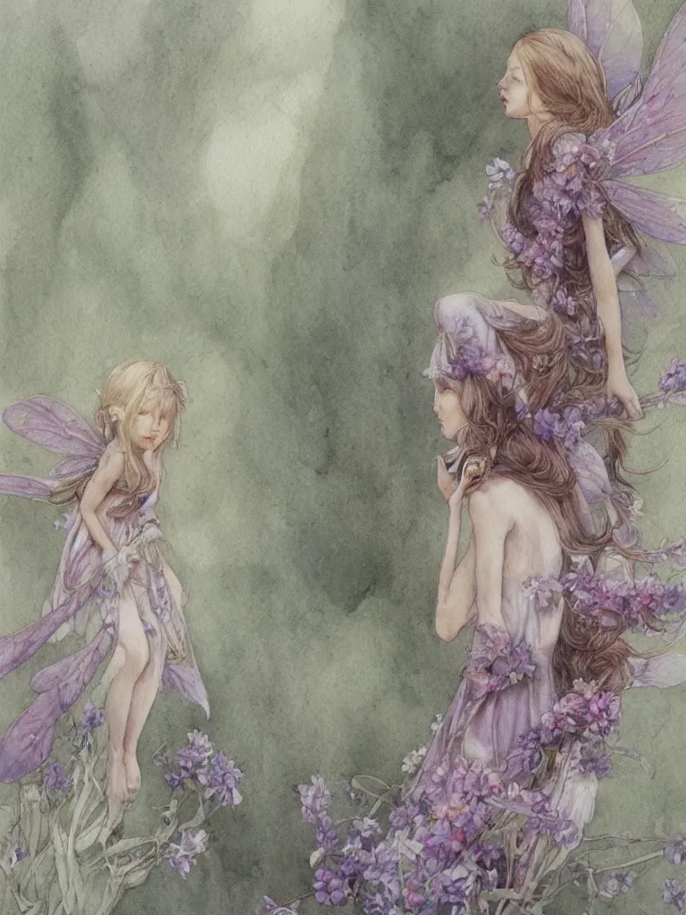 Image similar to study of a flower fairy, illustration, watercolor, alan lee, detailed, pretty, ethereal, realistic, artstation