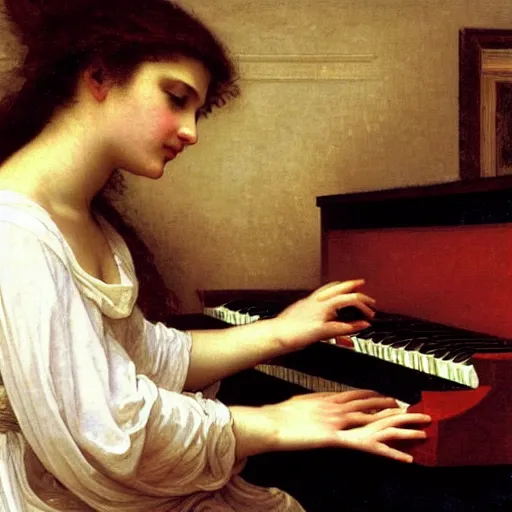 Prompt: an oil painting of an angel playing a synthesizer, by Bouguereau, highly detailed and intricate,