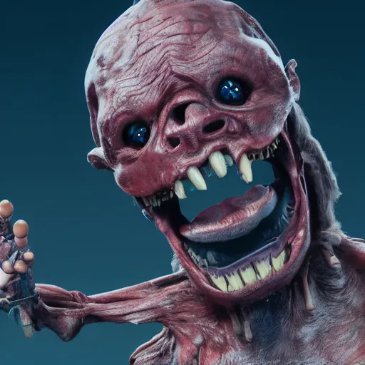 Image similar to scary and ugly animatronic, 8 k, super detailed, octane render, vfx, super realistic, unreal engine 5, cinematic