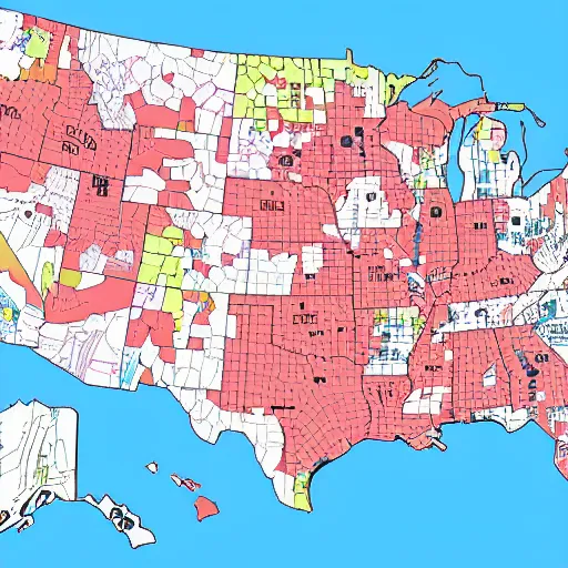 Prompt: presidential electoral map for the year 2080 colored USA