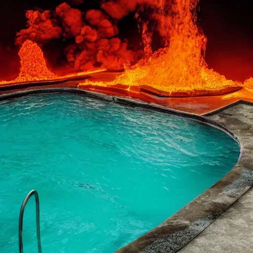 Image similar to A beautiful pool in the middle of a volcano flodding with lava, digital art, 85mm lens,
