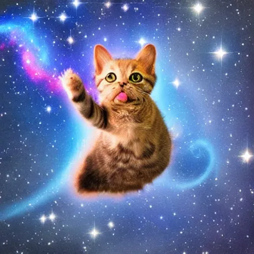 cute cat falling into the galaxy