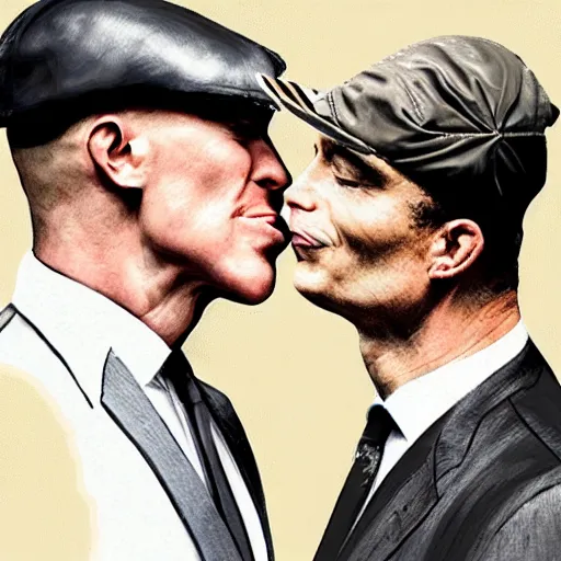 Image similar to benjamin netanyahu kissing tommy shelby, photorealistic, detailed