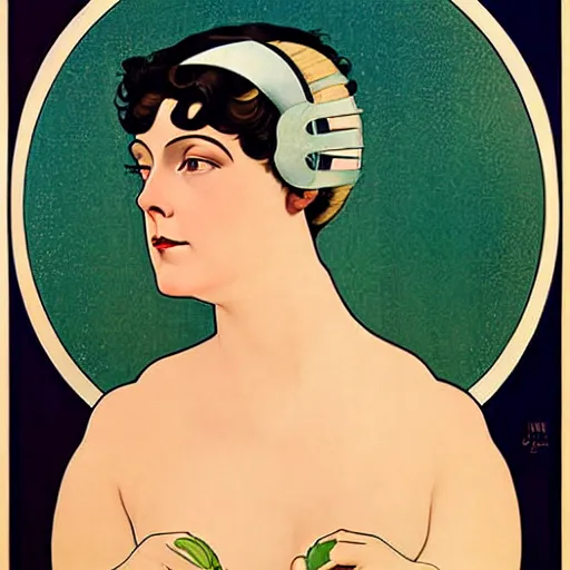 Image similar to Art in the style of Coles Phillips, Gaia, Full figured Mother Earth, portrait, Mucha, Georgia O'Keeffe