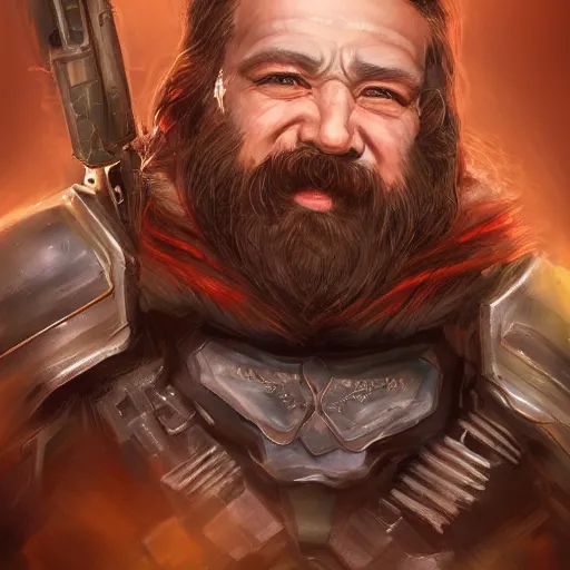 Image similar to portrait of a male dwarf by ayami kojima, he is about 2 0 years old, american, copper hair, strong, friendly, he is wearing a modern tactical gear, scifi, highly detailed portrait, digital painting, artstation, concept art, smooth, sharp foccus ilustration, artstation hq
