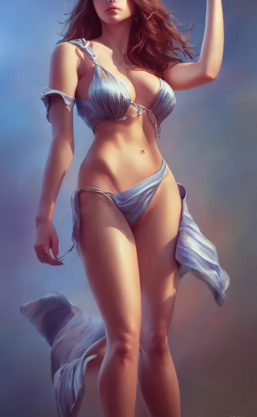 Image similar to full body photo of a gorgeous young woman in the style of stefan kostic, realistic, sharp focus, 8k high definition, insanely detailed, intricate, elegant, art by stanley lau and artgerm