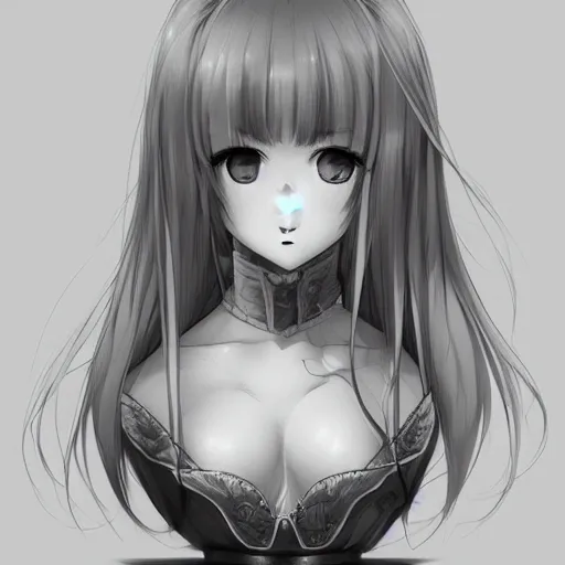 Image similar to bust portrait of a pretty young anime woman, drawn by WLOP, black and white anime manga panel, trending on artstation