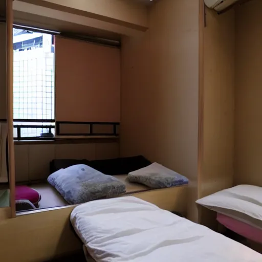 Prompt: view of inside a cramped shibuya apartment