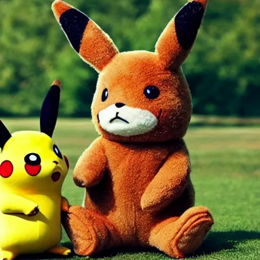 Image similar to Pikachu is fighting with a bear