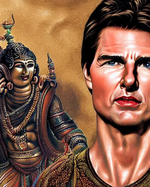 Image similar to hyperrealistic photo portrait of Tom Cruise as the Hindu God Vishnu