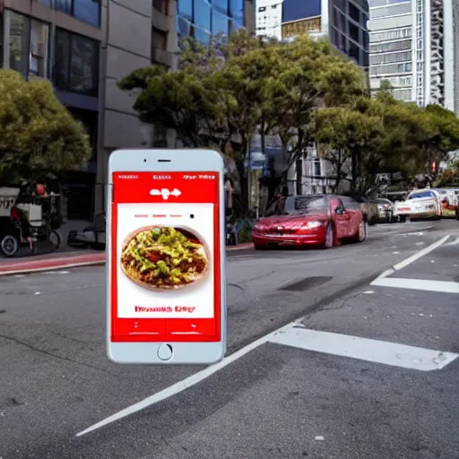 Image similar to social media ad for a food delivery company called 'DoorDash' delivering food in San Fransisco