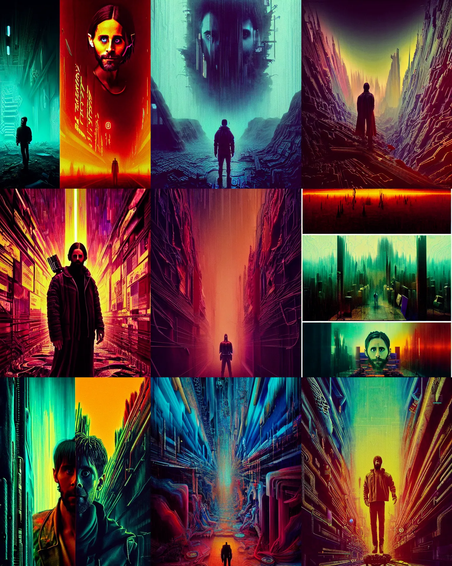 Prompt: the platonic ideal of jared leto as niander wallace, blade runner 2 0 4 9 and god complex ayahuasca mandelbulb davinci, ego death, detailed, intricate, hyperrealism, intense, scary, decay, cinestill by denis villeneuve and simon stalenhag
