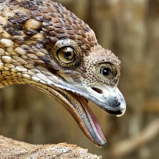 Image similar to hawk and rattlesnake mutant animal , realistic, picture taken in zoo