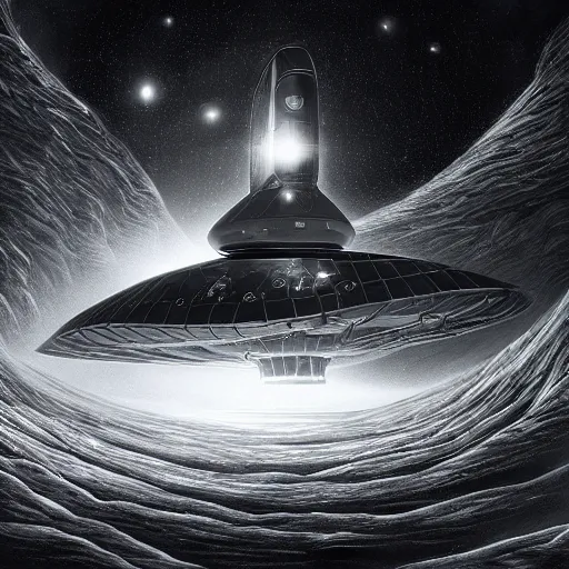 Prompt: digital painting of interstellar visitor in a biological spacecraft by filipe pagliuso and justin gerard, black and white, fantasy, highly, detailed, realistic, intricate