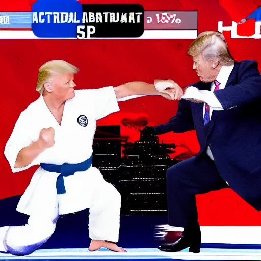 Image similar to Joe Biden karate kicks Donald Trump, hd,action