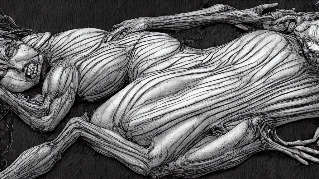 Prompt: comfortable bed that makes me want to sleep, hyperdetailed, artstation, cgsociety, style of Giger, H. R. GIGER, style of Junji Ito, 4K, highly detailed, minimalistic, minimalistic, minimalistic, fine tuned, machina