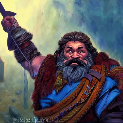 Prompt: a fantasy comic book style portrait painting of a dwarf berserker swinging axes, unreal 5, daz, hyperreal