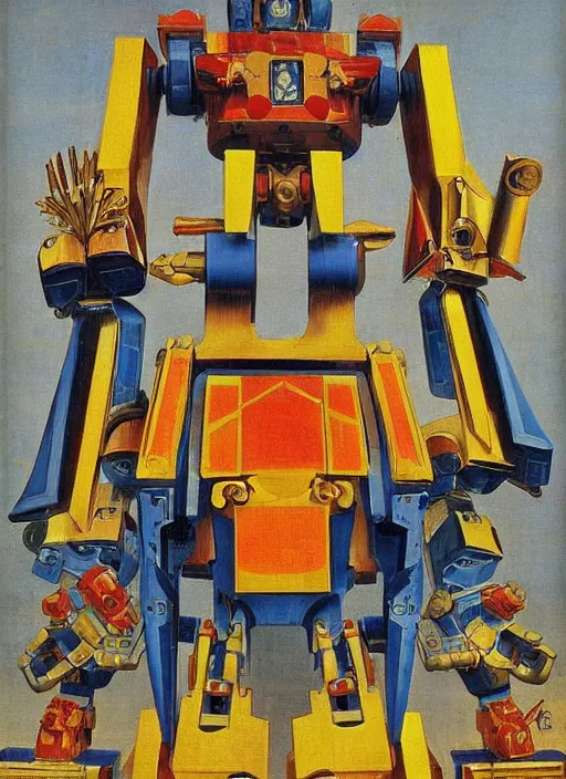 Prompt: mecha warrior robot by Jan van Eyck