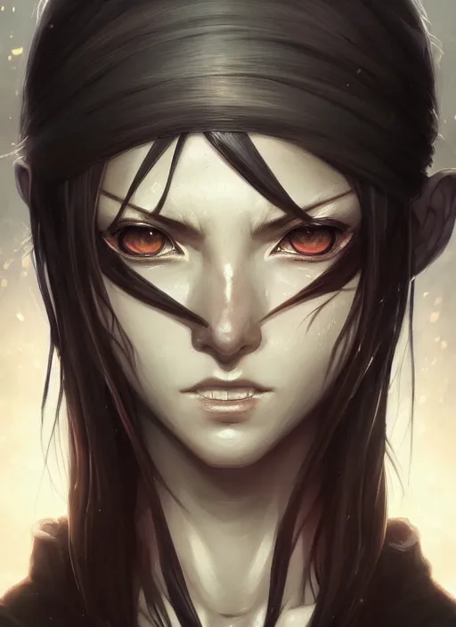 Image similar to portrait of pain from naruto, dark, intricate, elegant, highly detailed, digital painting, artstation, concept art, smooth, sharp focus, illustration, art by artgerm and greg rutkowski and alphonse mucha