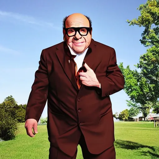 Image similar to 9 foot tall danny devito, realistic photograph