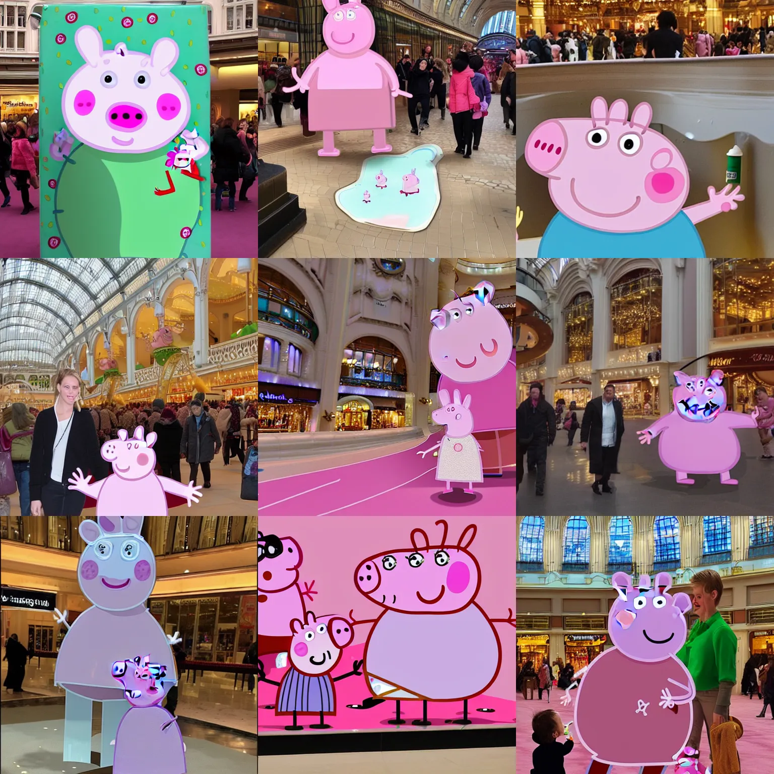 Prompt: peppa pig spilling milk in harrod's