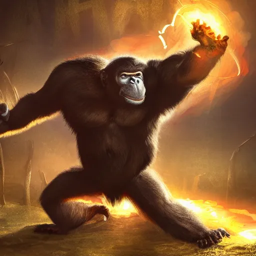 Image similar to fury art, an anthro ape wearing a large cape, exploding background, 3 d, 8 k, extremely detailed, trending on furaffinity, trending on artstation, award winning, sharp focus, illustration