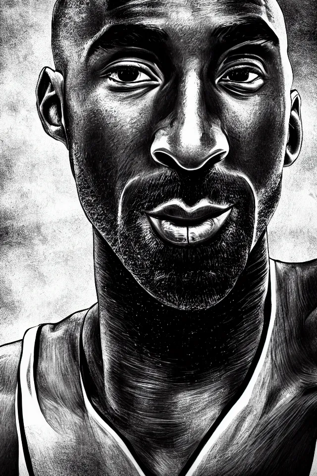 Prompt: centered detailed portrait of kobe bryant, by close, chuck, trending on artstation, 4 k hd wallpaper. premium prints available.