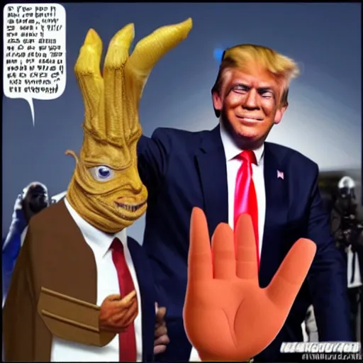 Image similar to jar jar trump showing tiny hands