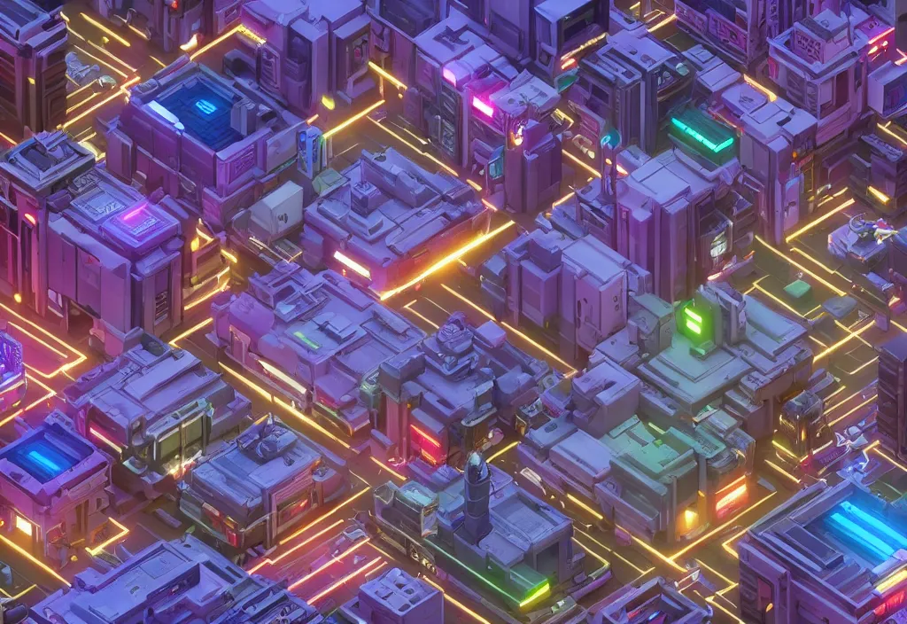 Prompt: isometric voxel cyberpunk city, cinematic lighting, 4k