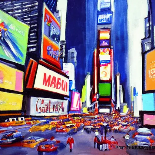 Prompt: Times Square New York painting, surreal