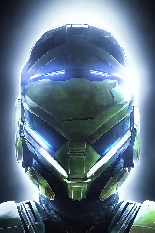 Image similar to robot ninja mask helmet halo master chief radiating a glowing aura global illumination ray tracing hdr fanart arstation by ian pesty and katarzyna da „ bek - chmiel