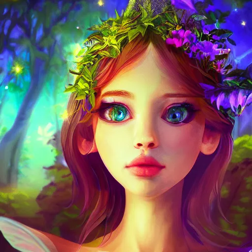 Image similar to a_gorgeous_photography_of_the_face_of_a_magical_fairy_in_the_night_in_a_forest_4k_detailed_trending_on_artstation