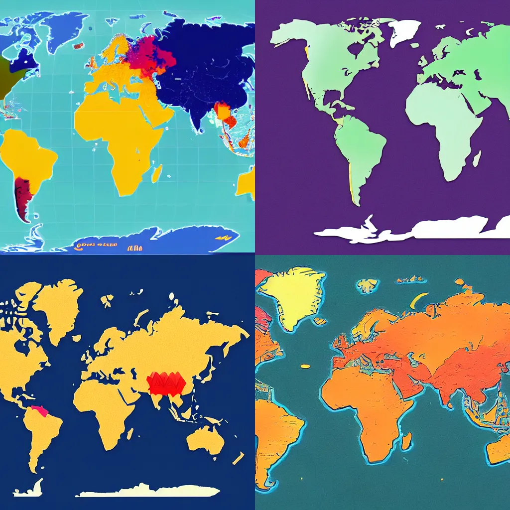 Prompt: a world map in the style of kurzgesagt