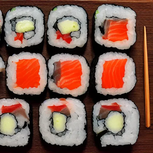 Image similar to Camera shot of sushi, 4k