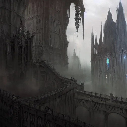 Image similar to an ultra detailed 3 d render of a lonely and impossibly tall ominous gothic dark citadel tower of the evil patriarch, in the style of magic the gathering, in a river elevated high above the city, flintlock fantasy capital city, ultrawide lense, aerial photography, unreal engine, exquisite detail, 8 k, art by greg rutkowski and alphonse mucha