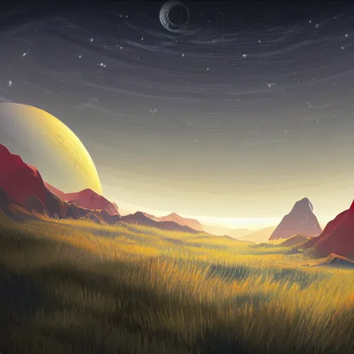 Prompt: No Man's Sky, planet landscape, height quality digital art