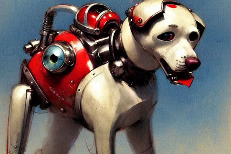 Image similar to adventurer ( ( ( ( ( 1 9 5 0 s retro future robot android dog. muted colors. ) ) ) ) ) by jean baptiste monge!!!!!!!!!!!!!!!!!!!!!!!!! chrome red