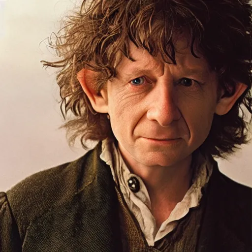 Prompt: Candid portrait photograph of Bilbo Baggins taken by Annie Leibovitz