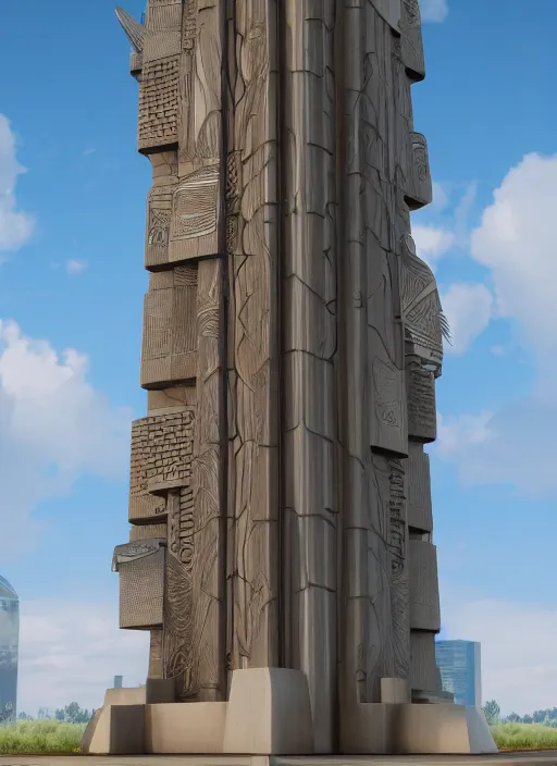 Image similar to highly detailed realistic architecture 3 d render of a metallic stele monument in frank lloyd wright style standing on a side of a highway, archdaily, made in unreal engine 4 octane render