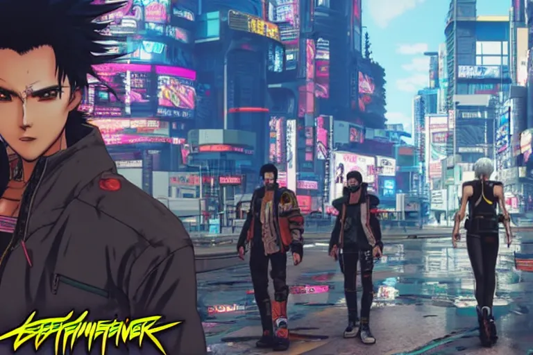 Image similar to anime cyberpunk 2077 anime series screenshot, perfect faces, fine details